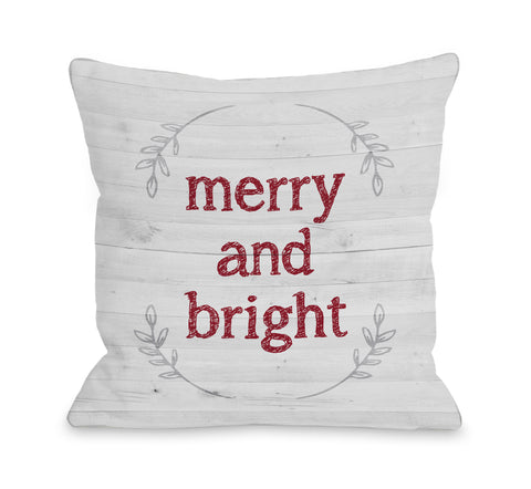 Merry and Bright Wood - Gray Throw Pillow by OBC 18 X 18