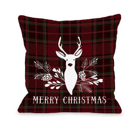 Plaid Woodland Deer - Red Throw Pillow by OBC 18 X 18