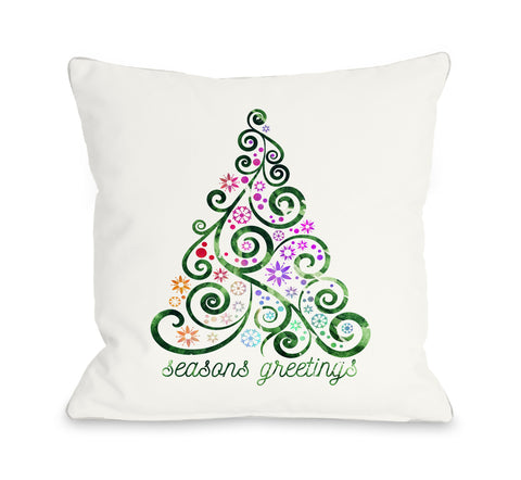 Seasons Greetings Whimsical - Green Throw Pillow by OBC 18 X 18