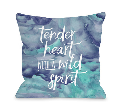 Tender Heart Wild Spirit - Blue Throw Pillow by Cheryl Overton 18 X 18