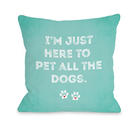 Pet All The Dogs - Blue Throw Pillow by Cheryl Overton 18 X 18