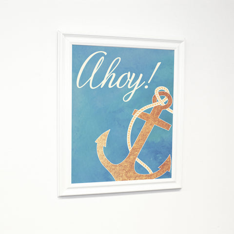 Ahoy Gold - Multi White Traditional Framed Canvas  11 X 14