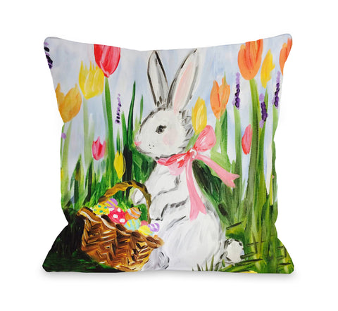 Colorful Easter Bunny - Multi Throw Pillow by Timree 18 X 18