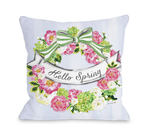 Hello Spring Wreath - Multi Throw Pillow by Timree 18 X 18