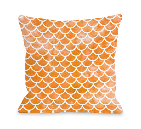 Mermaid Scales Tangerine - Orange Throw Pillow by OBC 18 X 18