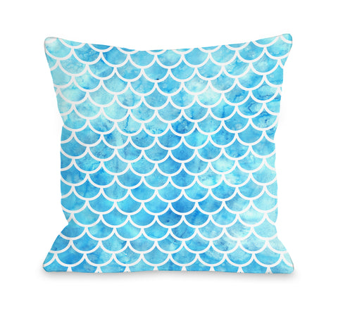 Mermaid Scales Turq - Blue Throw Pillow by OBC 18 X 18