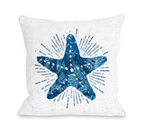 Starfish Bursts Bright - Blue Throw Pillow by OBC 18 X 18