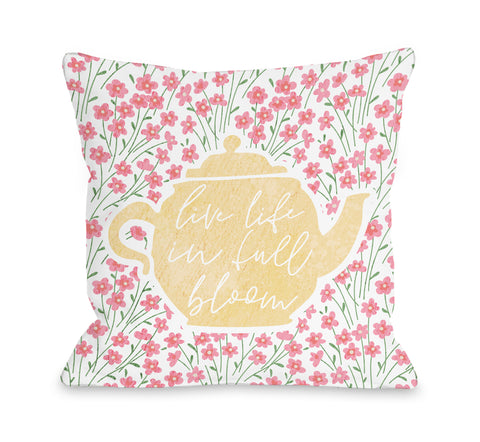 Full Bloom Tea - Pink Throw Pillow by OBC 18 X 18