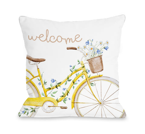 Welcome Bike - Yellow Throw Pillow by OBC 18 X 18