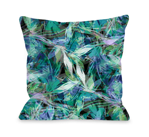 Floral Fiesta Cool Tropics - Blue Throw Pillow by Julia Di Sano 18 X 18