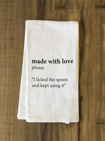 Made With Love - Black Tea Towel by OBC 30 X 30