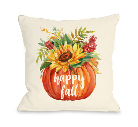 Happy Fall Floral Pumpkin - Multi Throw Pillow by OBC 18 X 18