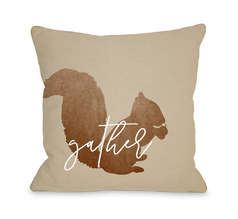 Squirrel Gather - Brown Throw Pillow by OBC 18 X 18