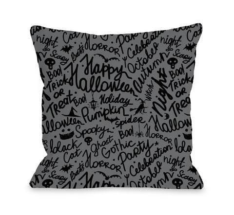 Halloween Scribbles Multi - Gray Throw Pillow by OBC 18 X 18