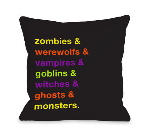 Monster Words Multi - Multi Throw Pillow by OBC 18 X 18