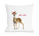 All Is Calm Deer - White Throw Pillow by OBC 18 X 18