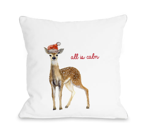 All Is Calm Deer - White Throw Pillow by OBC 18 X 18