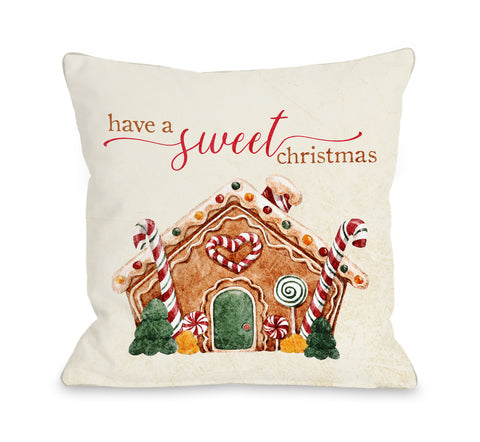 Have A Sweet Christmas - Tan Throw Pillow by OBC 18 X 18