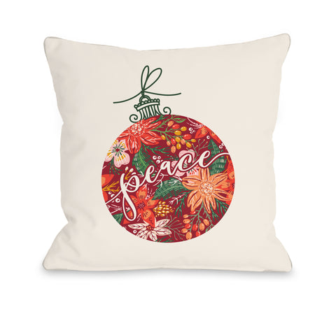 Peace Floral Ornament - Red Throw Pillow by OBC 18 X 18