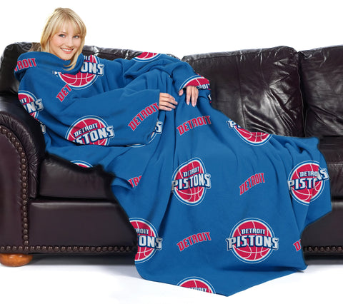 Officially Licensed NBA Detroit Pistons Comfy Throw Blanket with Sleeves, Repeat Design