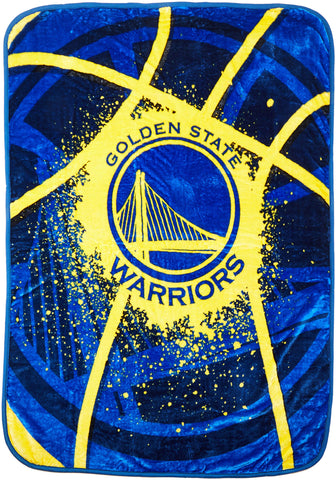 Officially Licensed NBA Golden State Warriors Shadow Play Plush Raschel Throw Blanket, 60