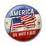 America Red White Blue Metal Sign Wall Decor 14 x 14