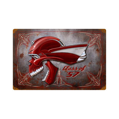 Chevy Skull Class Of 57 Metal Sign Wall Decor 18 x 12