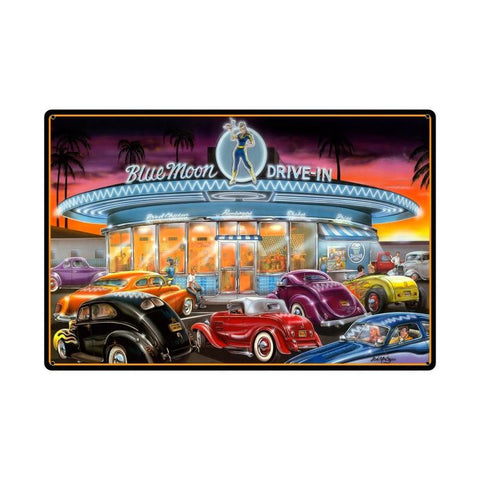 Blue Moon Drive In Metal Sign Wall Decor 36 x 24