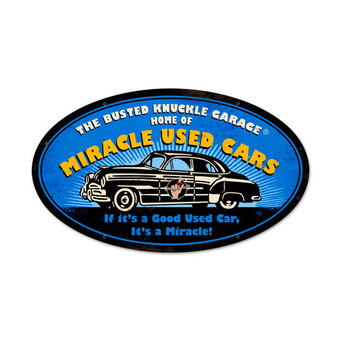 Miracle Used Cars Metal Sign Wall Decor 24 x 14