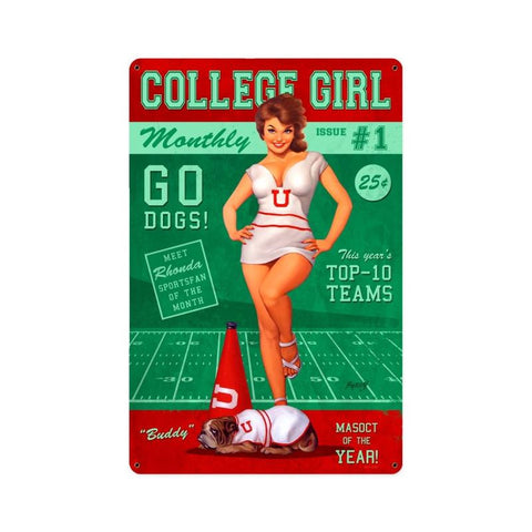 College Girl Metal Sign Wall Decor 12 x 18