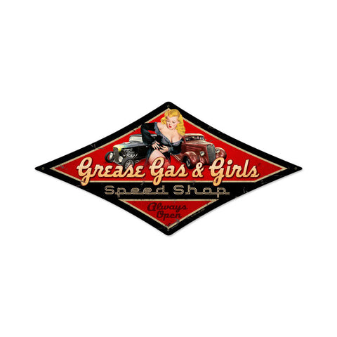 Grease Gas Girls Metal Sign Wall Decor 14 x 24