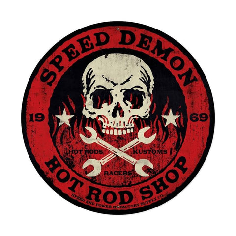 Speed Demon red skull 28  Metal Sign Wall Decor 28 x 28