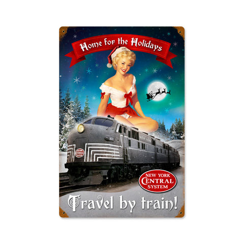 Christmas Train Metal Sign Wall Decor 12 x 18