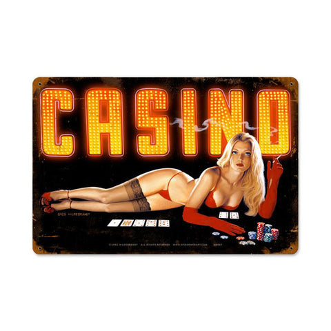 Red Light Casino Metal Sign Wall Decor 18 x 12