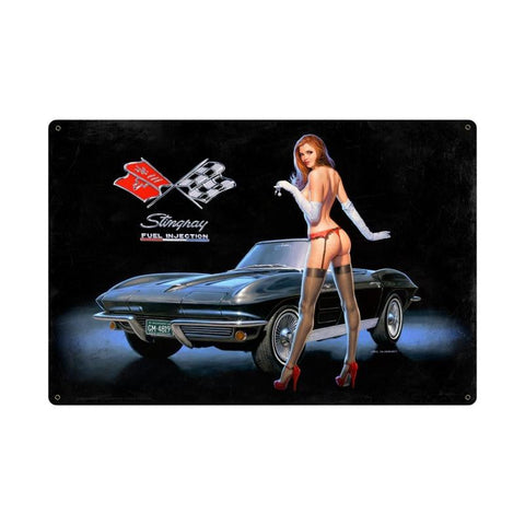 Corvette Stingray Fuel Injection XL Metal Sign Wall Decor 36 x 24