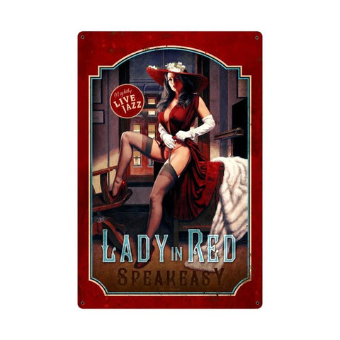 Lady In Red Metal Sign Wall Decor 24 x 36