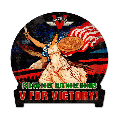 V for Victory Metal Sign Wall Decor 15 x 16