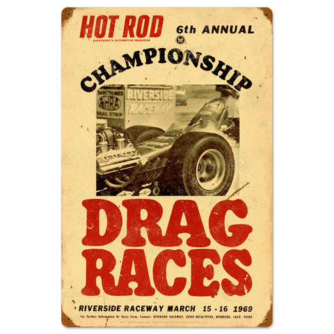 championship Drag Races Metal Sign Wall Decor 16 x 24