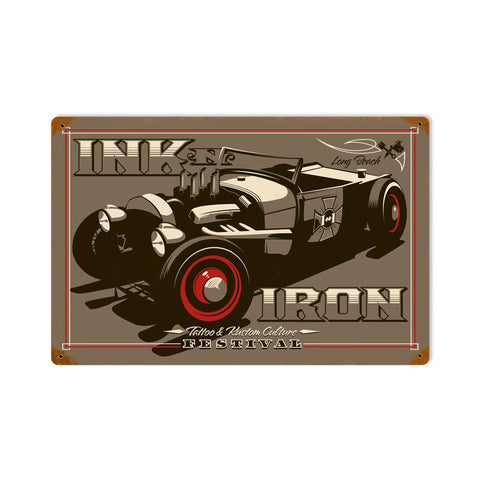 Red Tire Rod Metal Sign Wall Decor 18 x 12