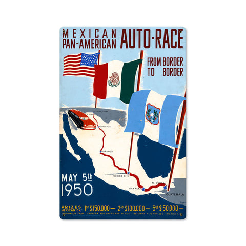 Mexican Auto Race Metal Sign Wall Decor 12 x 18
