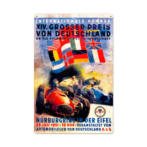 German Grand Prix Metal Sign Wall Decor 16 x 24