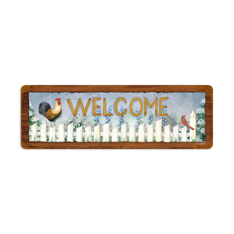 Welcome Rooster Metal Sign Wall Decor 24 x 8