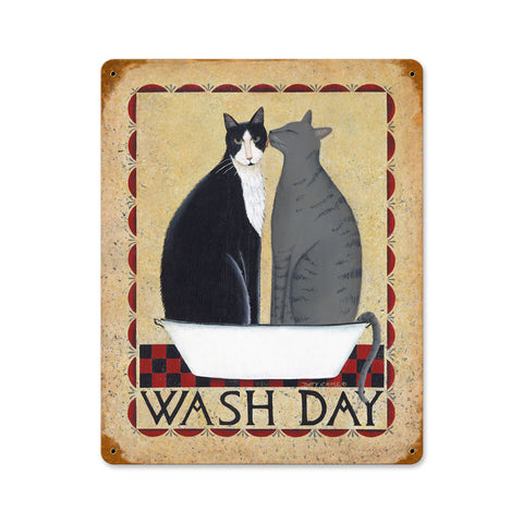 Wash Day Cats Metal Sign Wall Decor 11 x 14