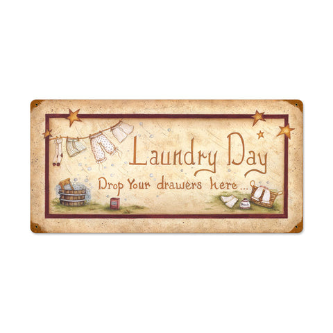 Laundry Drop Drawers Metal Sign Wall Decor 24 x 12