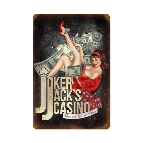 Joker Jacks Casino Metal Sign Wall Decor 12 x 18