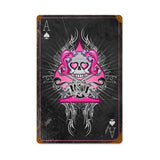 Pink Ace Skull Metal Sign Wall Decor 18 x 12