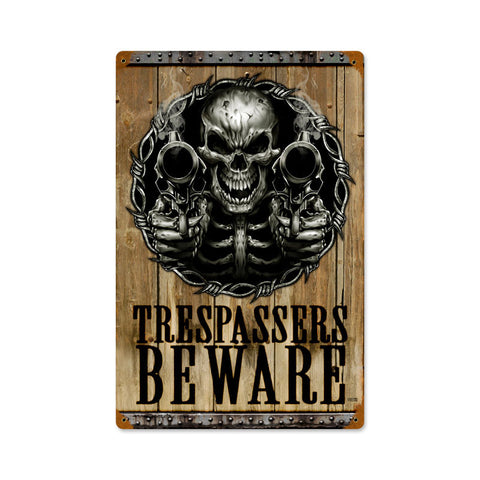 Trespassers Beware Metal Sign Wall Decor 12 x 18