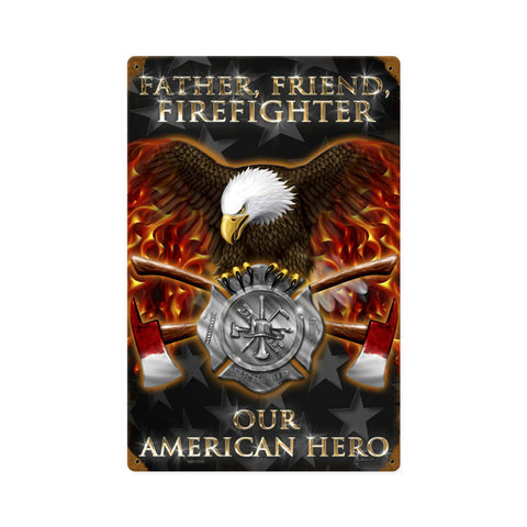 Firefighter Metal Sign Wall Decor 12 x 18