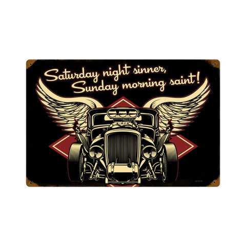 Saturday Night Sinner Metal Sign Wall Decor 12 x 18