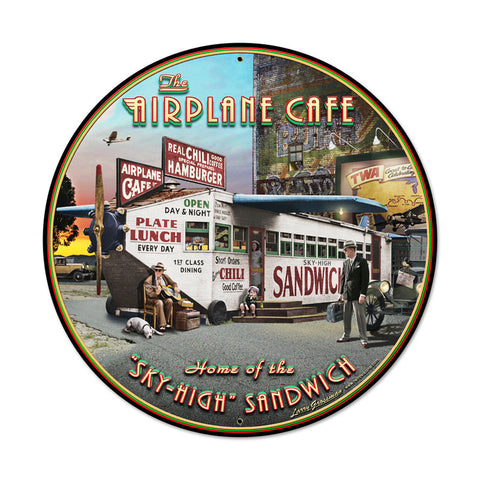 Airplane Cafe Metal Sign Wall Decor 28 x 28